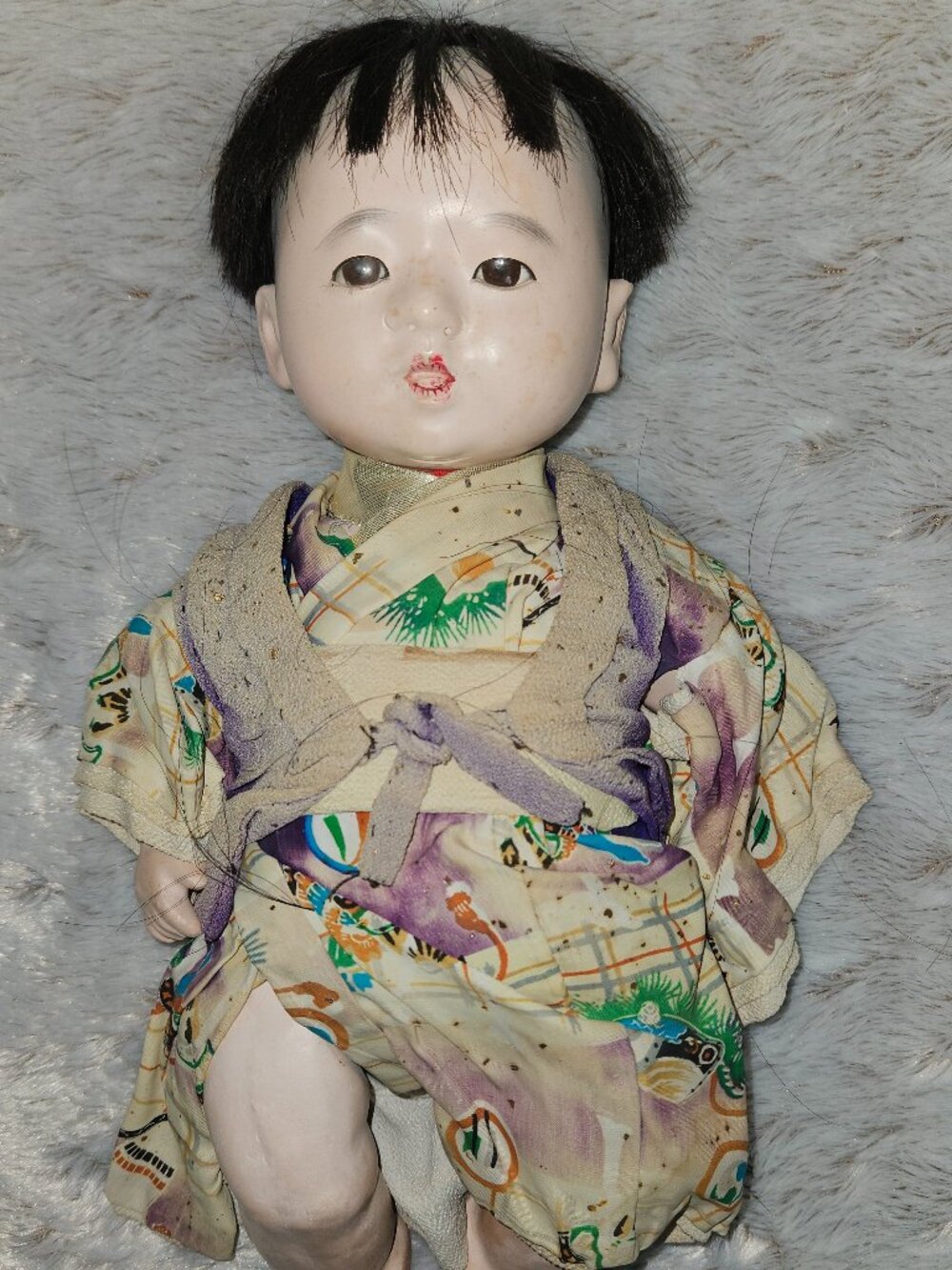 Vintage Japanese Dolls (40-50's)- Ichimatsu Gofun-Glass Eyes - Real Hair {108-3}